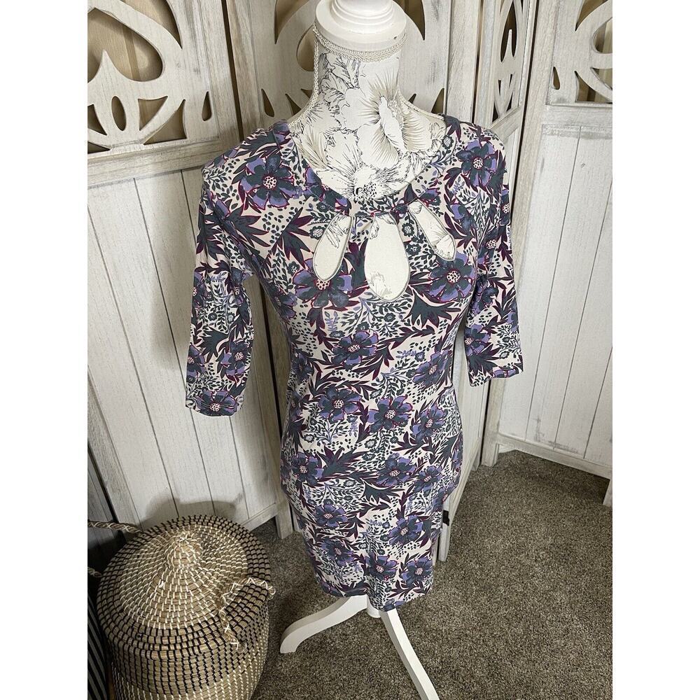 FREE PEOPLE Intimately Womens Floral Bodycon Mini Dress Keyhole Neckline Small